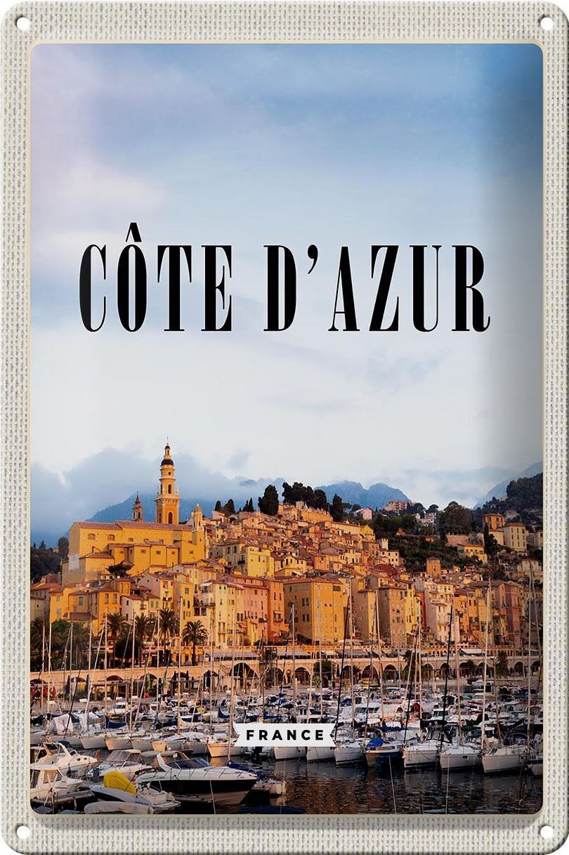 Metal sign travel 20x30cm Cote d'azur France Panorama picture