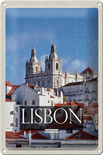 Signe en étain voyage 20x30cm, Architecture de Lisbonne, Portugal, Destination de voyage 1