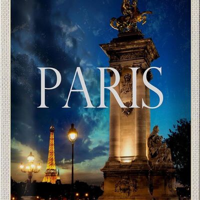 Targa in metallo da viaggio 20x30 cm Parigi Francia Torre Eiffel Notte Retro