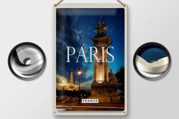 Signe en étain voyage 20x30cm, Paris France tour Eiffel nuit rétro 2