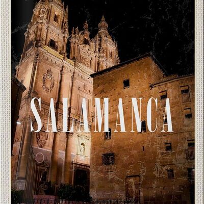 Targa in metallo da viaggio 20x30 cm Salamanca Spagna Architettura Notte