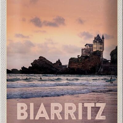 Cartel de chapa viaje 20x30cm Biarritz Francia atardecer