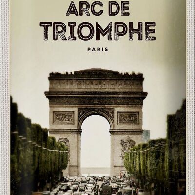 Cartel de chapa de viaje 20x30cm Arco del Triunfo París imagen retro