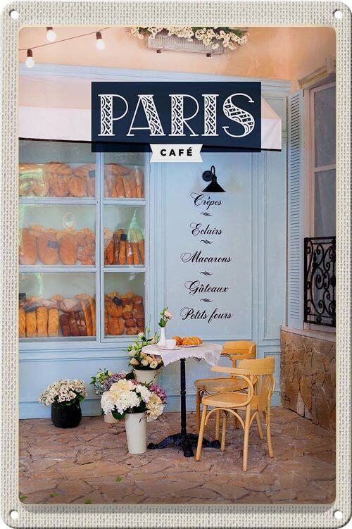 Blechschild Reise 20x30cm Paris Cafe Crepes Eclairs Macarons