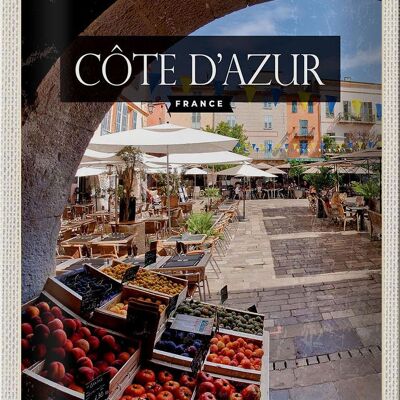 Cartel de chapa de viaje 20x30cm Costa Azul Francia Fruit Market Cafe