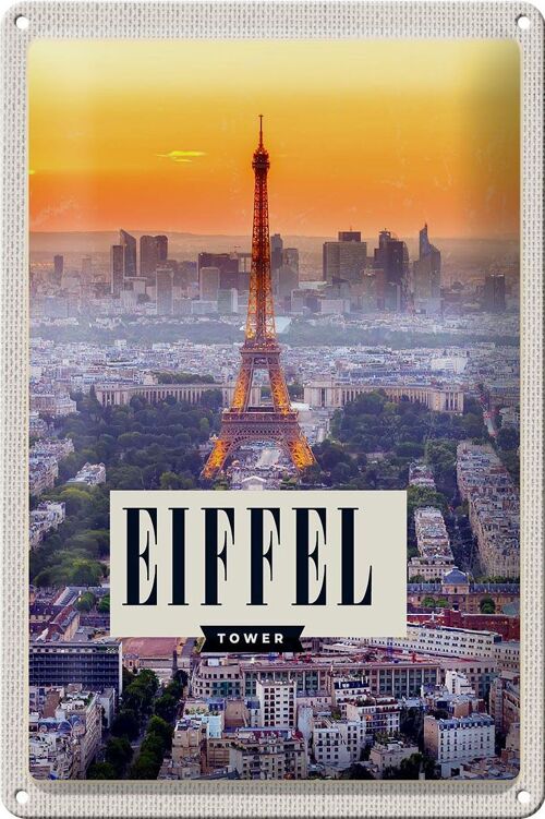 Blechschild Reise 20x30cm Eiffel tower Sonnenuntergang Stadt