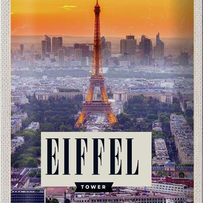 Cartel de chapa viaje 20x30cm Torre Eiffel puesta de sol ciudad