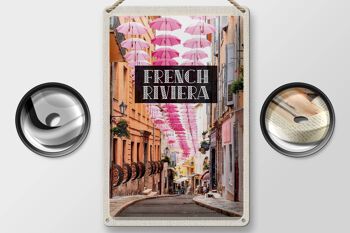 Plaque en tôle voyage 20x30cm Côte d'Azur parapluie rose vieille ville 2