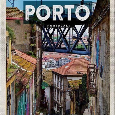 Cartel de chapa de viaje 20x30cm Porto Portugal imagen del casco antiguo