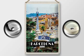 Plaque en tôle voyage 20x30cm Barcelone Espagne Panorama 2