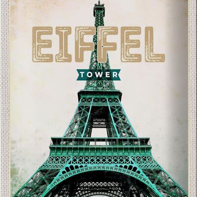 Targa in metallo da viaggio 20x30 cm Torre Eiffel Retro Tourism