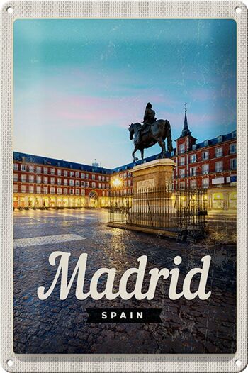 Panneau en étain voyage 20x30cm, Madrid, espagne, ville, coucher de soleil 1
