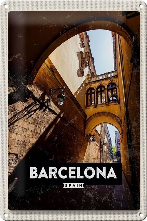 Blechschild Reise 20x30cm Barcelona Spain Retro Architektur