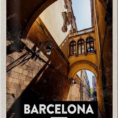 Tin sign travel 20x30cm Barcelona Spain retro architecture
