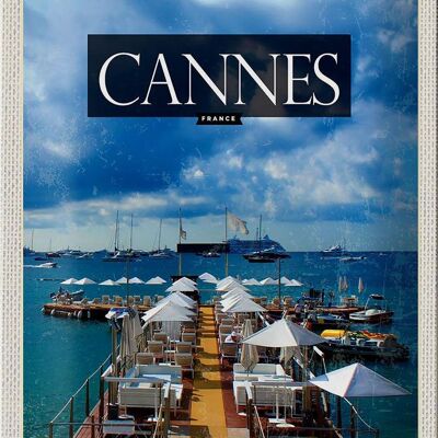 Targa in metallo da viaggio 20x30 cm Cannes Francia Vacanza retrò