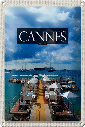 Signe en étain voyage 20x30cm Cannes France vacances rétro 1