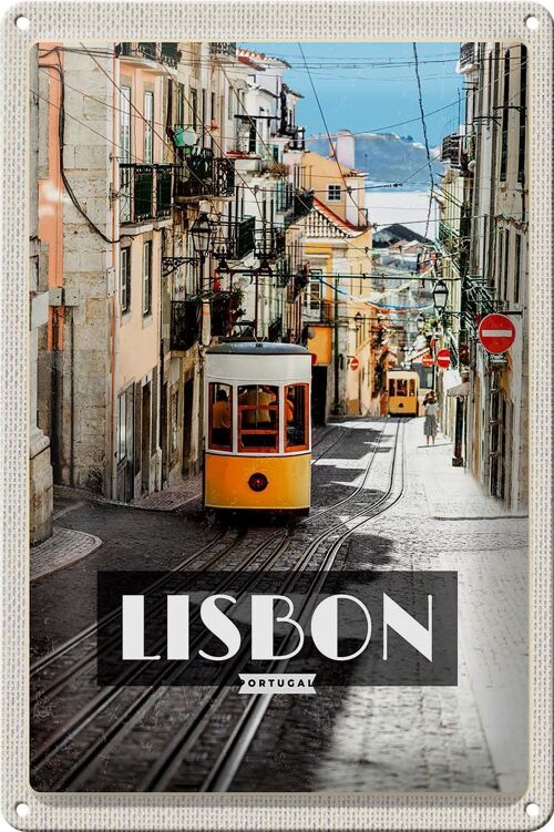 Blechschild Reise 20x30cm Lisbon Portugal Straßenbahn