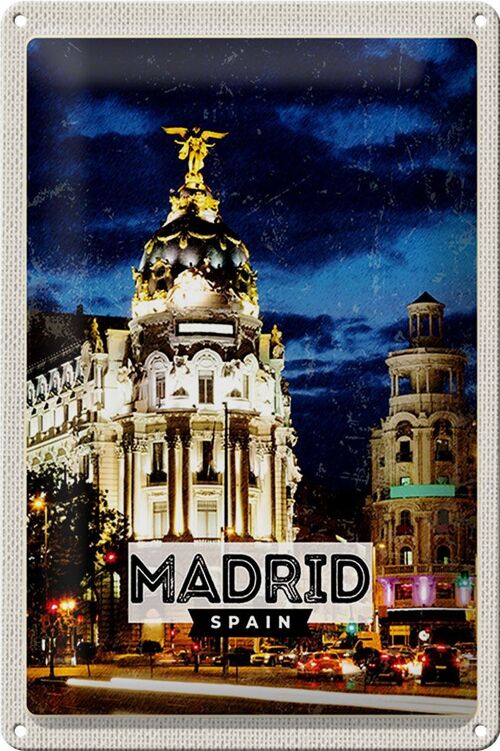 Blechschild Reise 20x30cm Madrid Spain Retro Nacht Poster