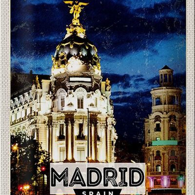Targa in metallo da viaggio 20x30 cm Madrid Spagna Retro Night Poster