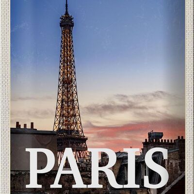 Cartel de chapa viaje 20x30cm París Francia atardecer