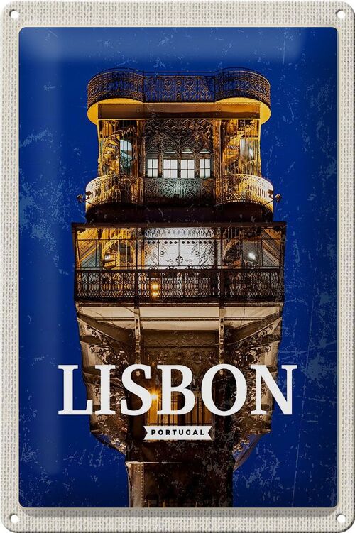 Blechschild Reise 20x30cm Lisbon Portugal Architektur Retro