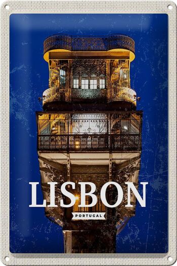 Signe en étain voyage 20x30cm, Lisbonne, Portugal, Architecture rétro 1