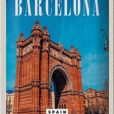 Cartel de chapa Viaje 20x30cm Barcelona España Arquitectura Retro