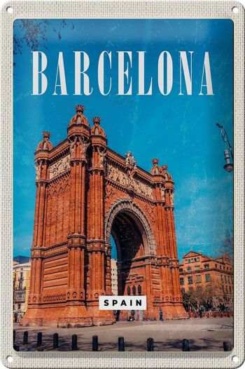 Signe en étain voyage 20x30cm, Barcelone, espagne, Architecture rétro 1