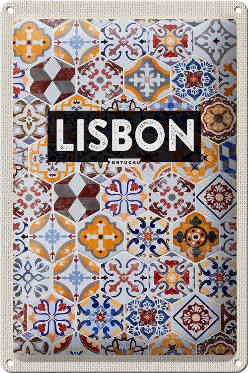 Blechschild Reise 20x30cm Lisbon Portugal Mosaik Kunst