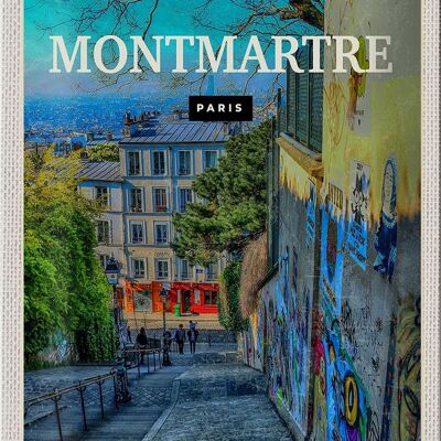 Cartel de chapa Viaje 20x30cm Montmartre París Casco antiguo Anochecer