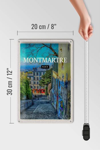 Panneau en étain voyage 20x30cm, Montmartre Paris vieille ville crépuscule 4