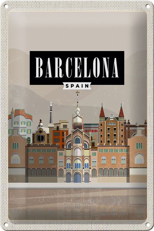 Blechschild Reise 20x30cm Barcelona Spain malerisches Bild Schild