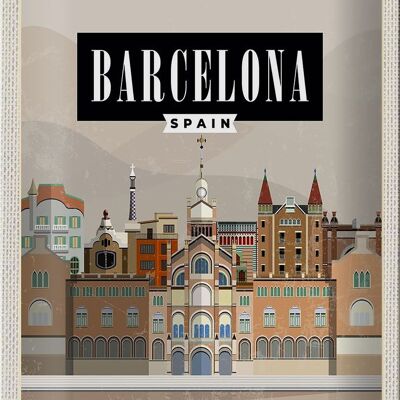 Tin sign travel 20x30cm Barcelona Spain picturesque picture sign