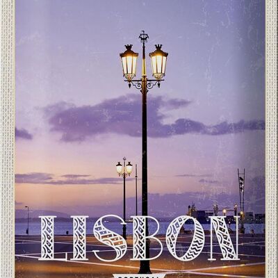 Plaque en tôle voyage 20x30cm Lisbonne Portugal coucher de soleil