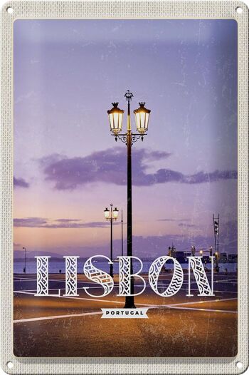 Plaque en tôle voyage 20x30cm Lisbonne Portugal coucher de soleil 1