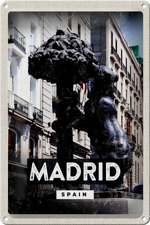 Blechschild Reise 20x30cm Madrid Spain Statue des Bären