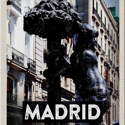Blechschild Reise 20x30cm Madrid Spain Statue des Bären