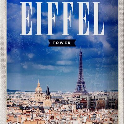 Cartel de chapa viaje 20x30cm Torre Eiffel imagen panorámica retro