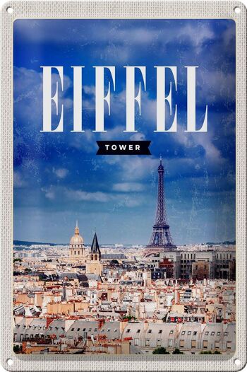 Plaque en tôle voyage 20x30cm tour Eiffel panorama photo rétro 1