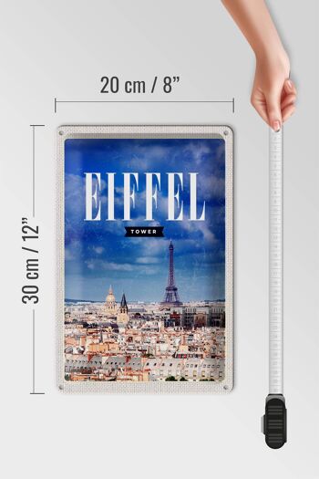 Plaque en tôle voyage 20x30cm tour Eiffel panorama photo rétro 4