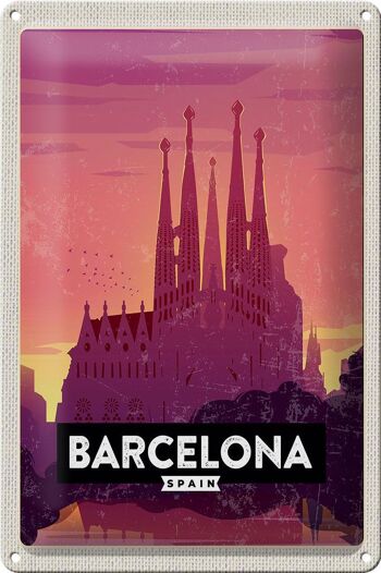 Panneau en étain voyage 20x30cm, image pittoresque de Barcelone, art 1