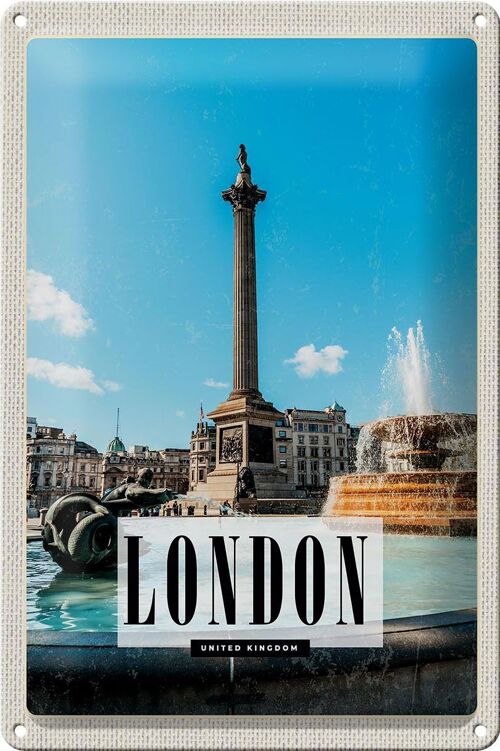 Blechschild Reise 20x30cm London UK Brunnen Trafalgar Square