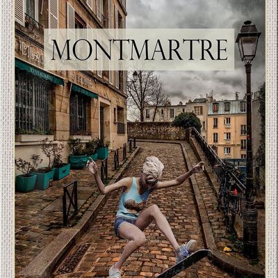 Cartel de chapa Travel 20x30cm Montmartre Paris Skateboard Mujer