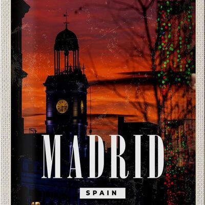 Targa in metallo da viaggio 20x30 cm Madrid Spagna tramonto