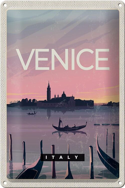 Blechschild Reise 20x30cm Venice Italy Boot malerisches Bild