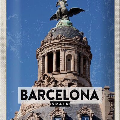 Targa in metallo da viaggio 20x30 cm Architettura Barcellona retrò
