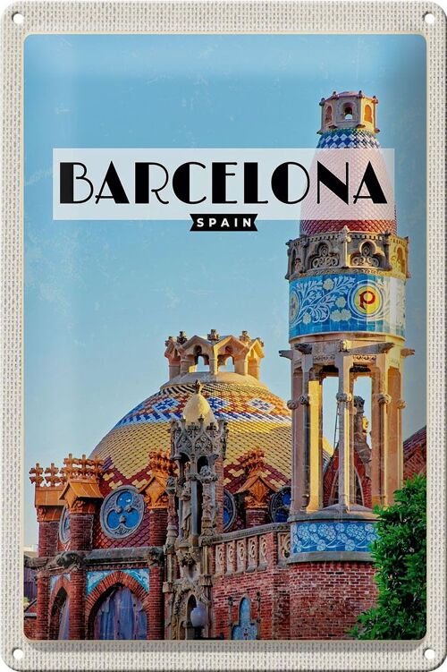 Blechschild Reise 20x30cm Barcelona Reiseziel Mosaikstil