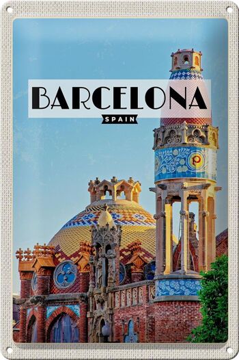 Panneau en étain voyage 20x30cm, destination de voyage de Barcelone, style mosaïque 1