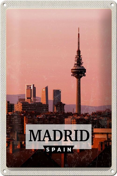 Blechschild Reise 20x30cm Madrid Spanien Retro Architektur