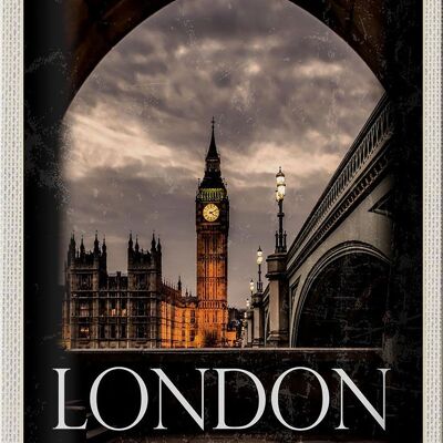 Cartel de chapa de viaje, 20x30cm, Londres, Reino Unido, Big Ben, noche, Retro